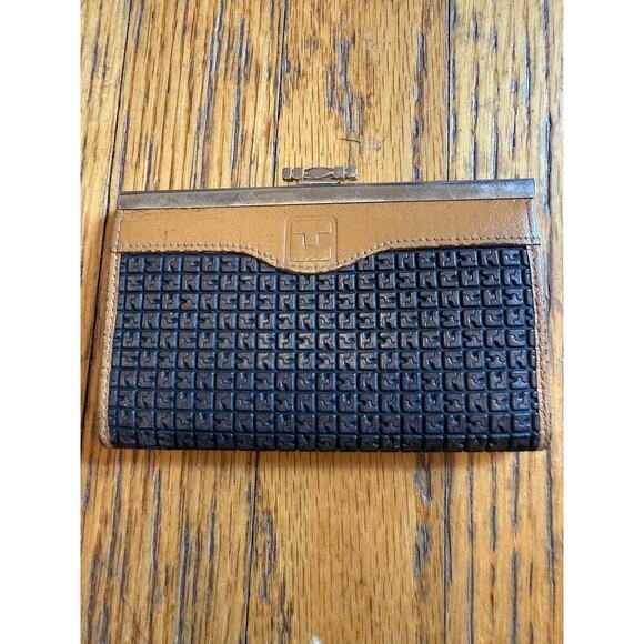 Vintage Ted Lapidus Wallet Womens Black Tan Leather Frame Coin Purse France - Picture 1 of 8